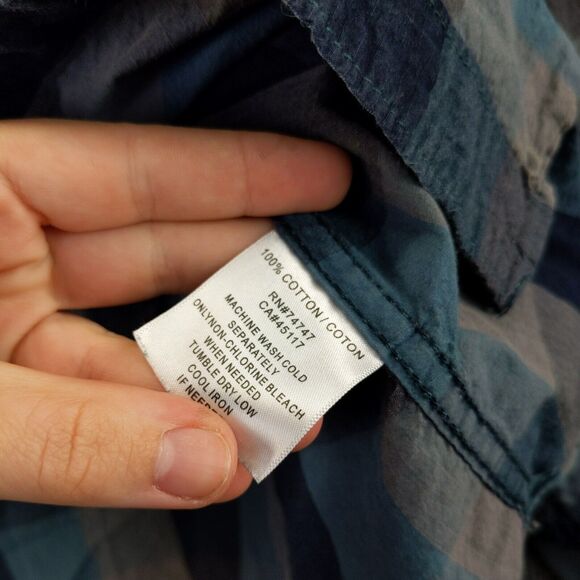 Ascend Size Mens L Blue Gray Plaid Button Up Long Sleeve Shirt Front Flap Pocket - Picture 12 of 12